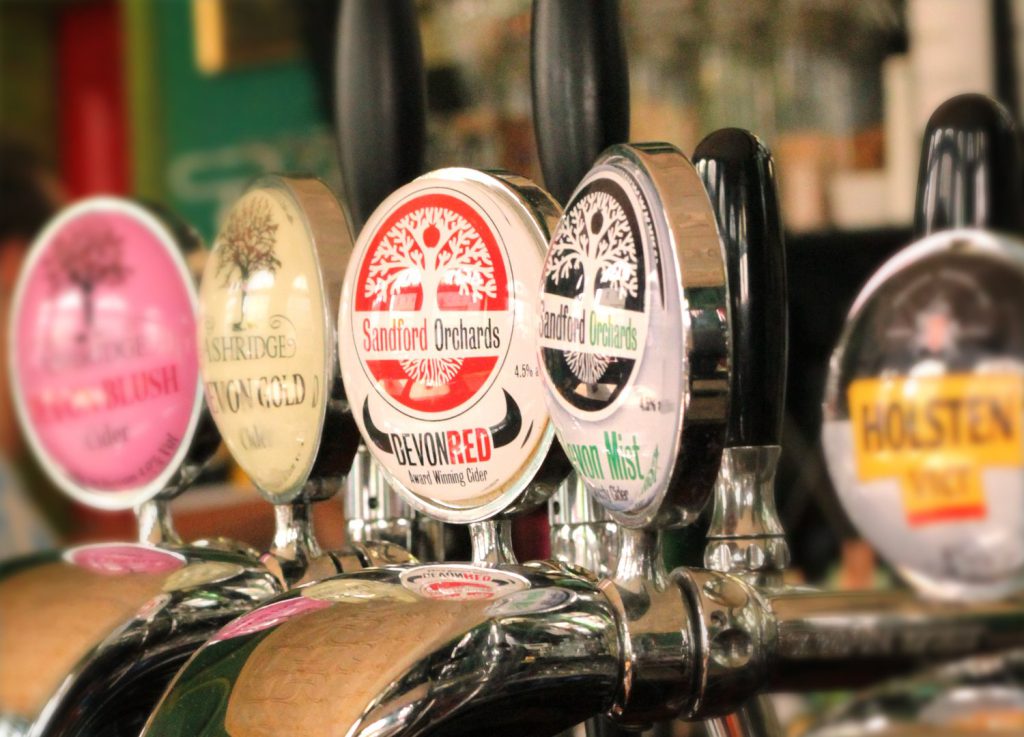 Beer taps on the bar at Bread & Roses